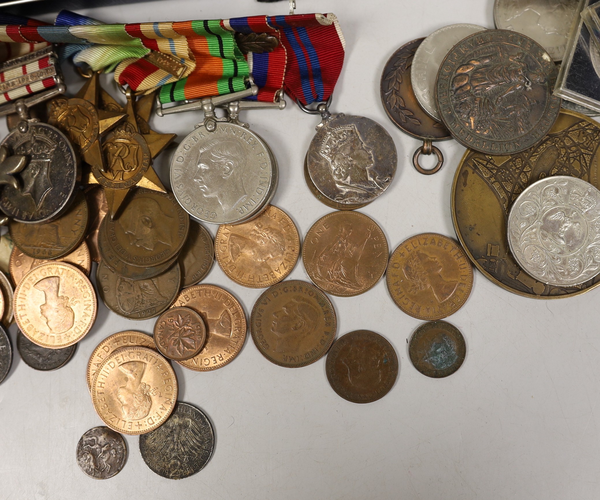 A WW2 to QEII M.B.E. group of eight medals to Lt. Cdr. F. S. Walford R.N., including naval general service medal with Minesweeping 1945-51 and Palestine 1956-1959 clasps , a cased Victoria Maundy coin set for 1880, an Ex